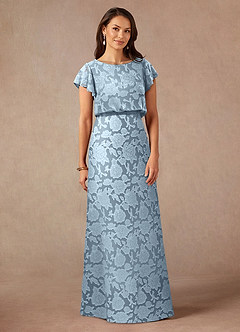 Azazie Lehi Abiti per la Madre della Sposa Abito A-Line in Burnout Floreale Scollo a barca Azzurro image3