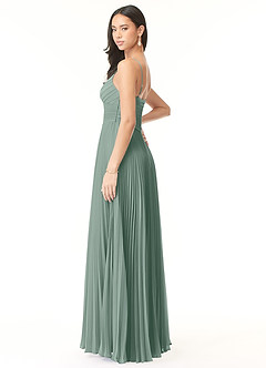 Azazie Vini Bridesmaid Dresses Silver Sage A-Line V-Neck Pleated Chiffon Dress image4