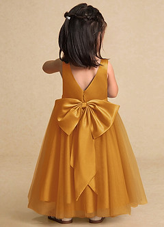 Azazie Marybell Butterscotch A-line Bow Tulle Dress 