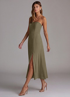 Azazie Wren Brautjungfernkleider A-Linie Schulterfrei Chiffon Kleid Weidengrün image3