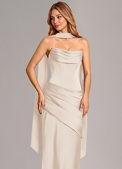 Azazie Pelagia Bridesmaid Dresses White Alabaster Mermaid Corset Stretch Satin Convertible Dress image5