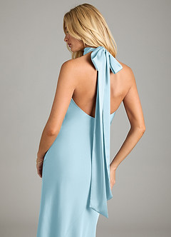 Azazie Velli Bridesmaid Dresses Sky Blue Mermaid High Neck Stretch Satin Dress image2