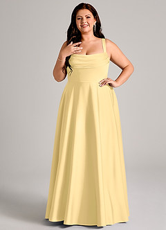 Azazie Shaude Bridesmaid Dresses Butter A-Line Pleated Stretch Satin Dress image8