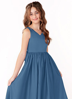 Azazie Hathaway Junior Vestido de Crepúsculo de Satin Mate de Corte En A con Lazo image5