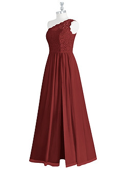 Azazie Demi Bridesmaid Dresses Rust A-Line One Shoulder Chiffon Dress image10