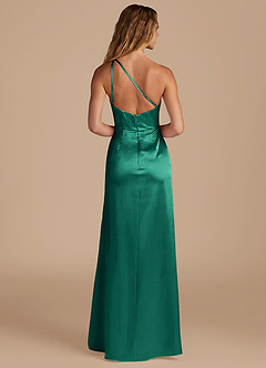 Azazie Mika Brautjungfernkleider Etui One-Shoulder Metallischer Satin Kleid Smaragd image5