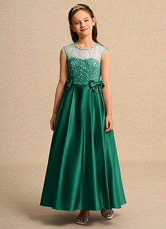 Azazie Candy Girl Flower Girl Dresses Emerald Ball-Gown Bow Matte Satin Dress image5