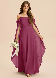 Azazie Moana Junior Linia A Pofałdowany Szyfon Długość podłogi Młodsza druhna Sukienka image3