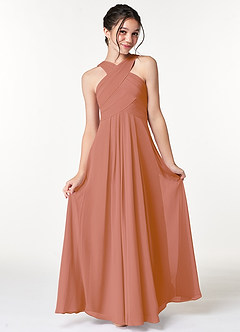 Azazie Kaleigh Junior MAI TAI A-Line Pleated Chiffon Dress image4