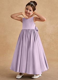 Azazie Bettie Flower Girl Dresses Frosted Lilac A-Line Bow Matte Satin Dress image2