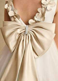 Azazie Lona Jurken voor bloemenmeisjes A-Lijn Jurk van Mat Satijn Boog Ivoor Champagne image5