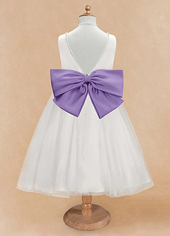 Azazie Seline Flower Girl Dresses Ivory Tahiti A-Line Bow Tulle Dress image7