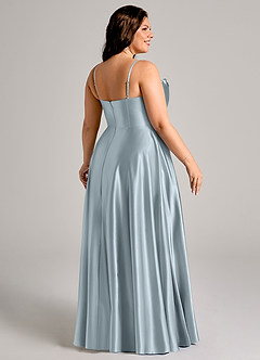 Azazie Elle Bridesmaid Dresses Dusty Blue A-Line with Pockets Metallic Satin Dress image11