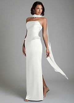 Azazie Harlow Bridesmaid Dresses White Sheath Corset Stretch Satin Dress image8