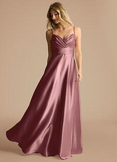 Azazie Oliana Bridesmaid Dresses Vintage Mauve A-Line Pleated Metallic Satin Dress image2