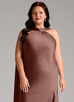 Azazie Kinsley Brudtärnklänningar Klänning av Sjöjungfru i Stretch Satin Sidoslits Espresso image13