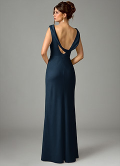 Azazie Kieryn Bridesmaid Dresses Dark Navy Mermaid Pleated Stretch Satin Dress image5