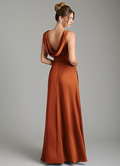 Azazie Karina Bridesmaid Dresses Cinnamon A-Line Pleated Stretch Satin Dress image5