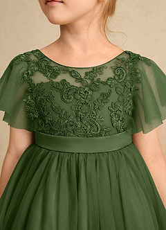 Azazie Queenie Robe Demoiselle D'honneur Fillette Robe Trapèze en Dentelle Olive image4