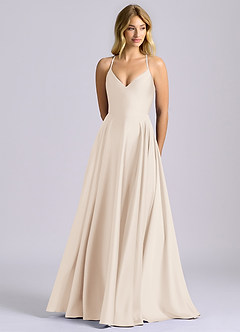 Azazie Truce Robes de demoiselle d'honneur Robe Trapèze en Satin extensible Albâtre Blanc image1