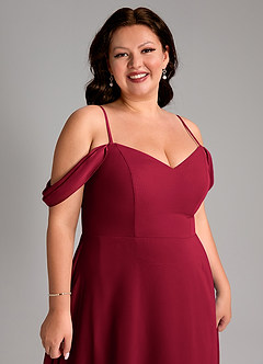 Azazie Marley Bridesmaid Dresses Burgundy A-Line Off the Shoulder Chiffon Convertible Dress image16