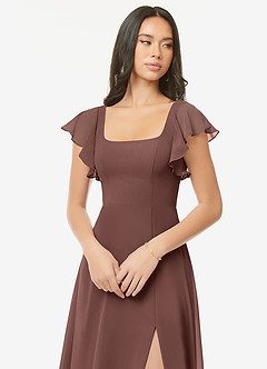 Azazie Bondi Bridesmaid Dresses Espresso A-Line Ruffled Chiffon Dress image6