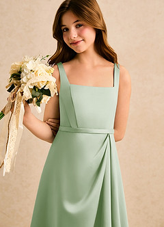 Azazie Emiko Girls Formal Flower Girl Dresses Dusty Sage A-Line Pleated Matte Satin Dress image5