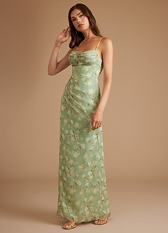 Azazie Mai Probar vestidos en casa Vestido de Flor De Agave Floral de Floración de Corte Recto con Plisado image6