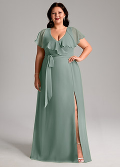 Azazie Lainey Bridesmaid Dresses Silver Sage A-Line with Pockets Chiffon Dress image8