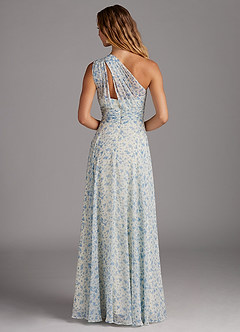 Azazie Charlize Bridesmaid Dresses Blue And White Ditsy Floral A-Line One Shoulder Chiffon Dress image5