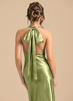 Azazie Velli Robes de demoiselle d'honneur Robe Fourreau en Satiné métallisé Col Haut Pistache image6