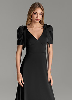Azazie Asher Bridesmaid Dresses Black A-Line with Pockets Stretch Satin Dress image5