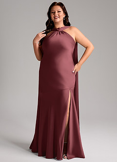 Azazie Kinsley Bridesmaid Dresses Merlot Mermaid Side Slit Stretch Satin Dress image11