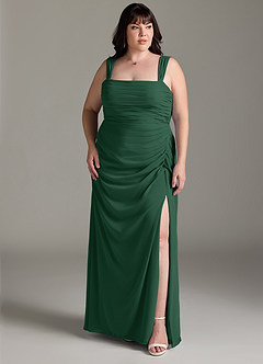 Azazie Jesaphine Vestidos de damas de honor Vestido de Verde Oscuro de Gasa de Corte Recto con Lazo image8