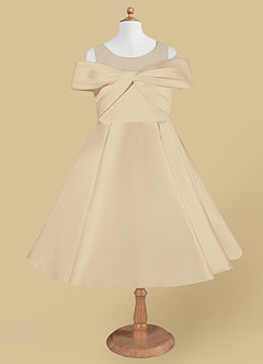 Azazie Shirin Flower Girl Dresses Champagne A-Line Off the Shoulder Matte Satin Dress image5