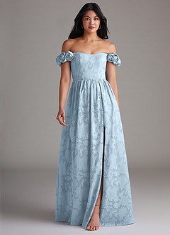 Azazie Autumn Bridesmaid Dresses Sky Blue A-Line Off the Shoulder Floral Burnout Convertible Dress image1
