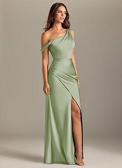 Azazie Madelyn Robes de demoiselle d'honneur Robe Sirène Convertible en Satin extensible Épaule décolletée Vert Sauge image4