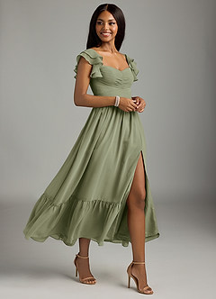 Azazie Anaya Bridesmaid Dresses Pistachio A-Line Pleated Chiffon Dress image3