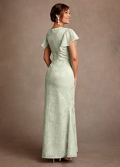 Azazie Dorina Mother of the Bride Dresses Dusty Sage Sheath Pleated Floral Jacquard Dress image2
