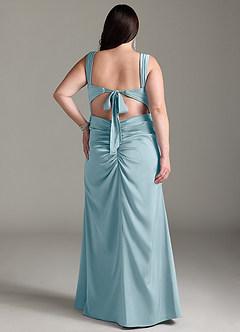 Azazie Jesaphine Bridesmaid Dresses Moody Blue Sheath Bow Stretch Satin Dress image9