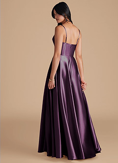 Azazie Elle Brautjungfernkleider A-Linie mit Taschen Metallischer Satin Kleid Pflaume image2