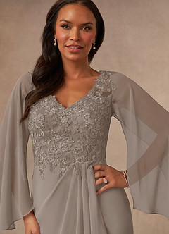 Azazie Perry Mother of the Bride Dresses Taupe Mermaid V-Neck Lace Chiffon Dress image6