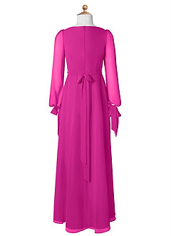 Azazie Leonia Junior Fuchsia A-Line with Pockets Chiffon Dress image8