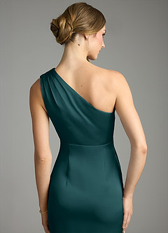 Azazie Emorie Final Sale Pine Sheath One Shoulder Stretch Satin Dress image5
