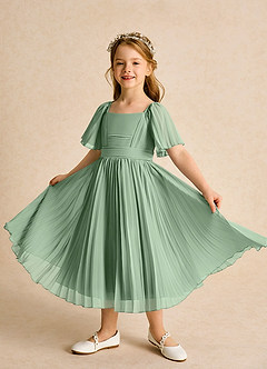 Azazie Gisele Abiti da Ragazza di Fiori Abito A-Line in Chiffon Plissettato Matcha image4