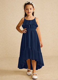 Azazie Karmen Flower Girl Dresses Dark Navy A-Line Ruched Chiffon Dress image5