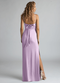 Azazie Mai Bridesmaid Dresses Frosted Lilac Sheath Pleated Stretch Satin Dress image2