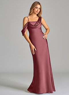Azazie Celina Final Sale Desert Rose Sheath One Shoulder Stretch Satin Dress image1