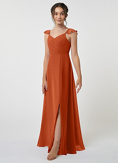 Azazie Amada Junior Burnt Orange A-Line Ruched Chiffon Dress image3