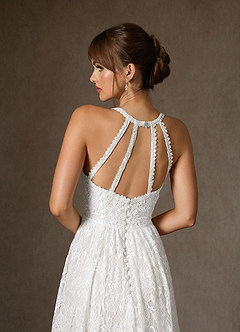 Azazie August Wedding Dresses Diamond White A-Line Lace Dress image7